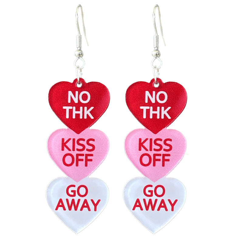 Wholesale Valentine's Day Word Candy Multicolor Heart Acrylic Denim Love Earrings